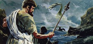 St Columba tuli Loch Nessiin ja näki miehen, joka oli loukkaantunut suuresta vesihirviöstä
