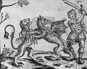 St George and the Dragon, teoksesta "A Book of Roxburghe Ballads" (puupiirros) (bw kuva)