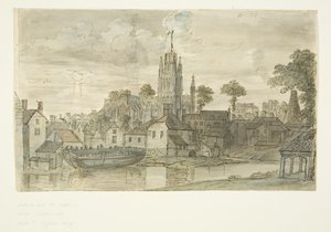 St Mary Redcliffe -kirkko Redcliffe Backista (kynä- ja mustepiirros leijonasta kääntöpuolella) (kynä ja akvarelli paperille) tekijältä English School