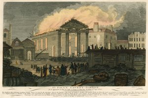 St Pauls, Covent Garden, Lontoo, sellaisena kuin se ilmestyi tuleen iltana 17. syyskuuta 1795 tekijältä English School