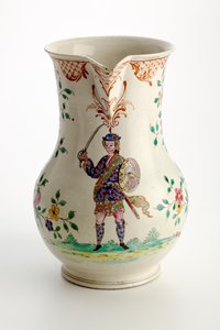 Staffordshire-kannu koristeltu figuurilla Highland-asussa, 1755 (suolalasitettu keramiikka) tekijältä English School
