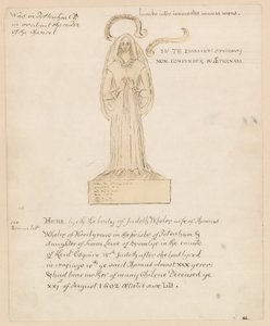 Patsas, 21. elokuuta 1602 kuolleen Judeth Whelerin hauta (muste paperille) tekijältä English School