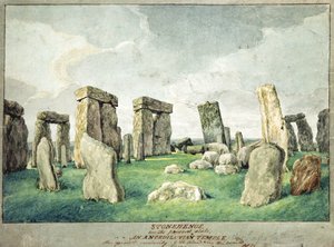 Stonehenge nykyisessä muodossaan, Anpedilunian temppeli, 1821 (wc paperilla) tekijältä English School