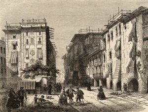 Katu Barcelonassa, kuvitus pastori Samuel Manningin "Espanjalaisista kuvista" (kaiverrus) tekijältä English School