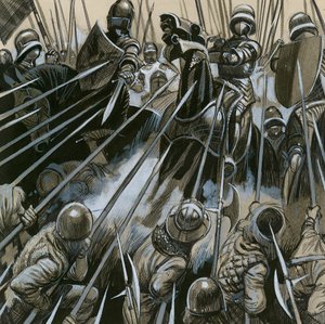Sveitsiläiset sotilaat voittivat Burgundin armeijan vuosina 1476-77 tekijältä English School