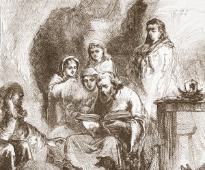 Taborites palvomassa luolassa, kuvitus James Aitken Wylien (1808-1890) Protestantismin historiasta, pub. 1878 tekijältä English School