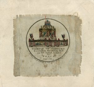 Concordin temppeli vuoden 1814 rauhan kunniaksi (painatus silkille) tekijältä English School