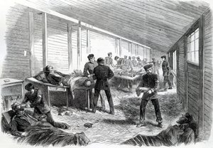 Väliaikainen kenttäsairaala toisen Preussin rinnakkaisen takana Dueppelissä, 1864 tekijältä English School