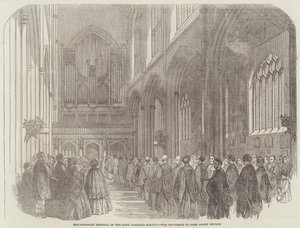 Bath Grammar-Schoolin 300-vuotisjuhla, kulkue Bath Abbey -kirkossa (kaiverrus) tekijältä English School