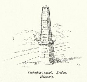 Tewkesbury, lähellä, Bredon, Milestone (litografia) tekijältä English School