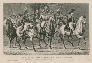 Allied Suvereigns osallistuu katsaukseen Hyde Parkissa, 1814 tekijältä English School