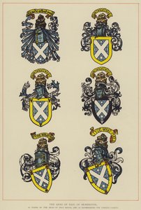Haig of Bemersyden käsivarret, talon päällikön kantamana ja erilaisten kadettien välillä (väri litho) tekijältä English School