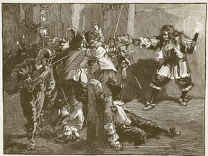 John Coventryn hyökkäys, kuvitus Cassells Illustrated History of Englandista (seepiakuva) tekijältä English School