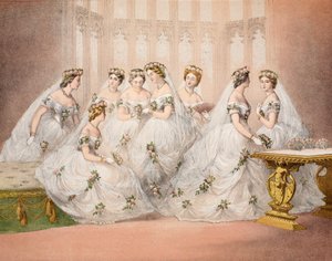 Bridesmaids, 10. maaliskuuta 1863, muistomerkki Edward VII:n ja tanskalaisen Alexandran avioliitosta, pub. 1864 tekijältä English School