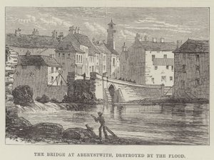 Aberystwithin silta, tulva tuhosi (kaiverrus) tekijältä English School