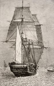 The Brig HMS Beagle, Charles Darwinin (1809-92) "Journal of Researches" -julkaisusta, julkaisija Nelson and Sons, 1890 tekijältä English School