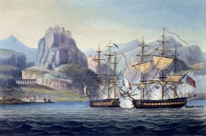 The Capture of the Var, HMS Belle Poule Korfulla, 1809, teoksesta The Naval Chronology of Great Britain, kirjoittanut J. Ralfe