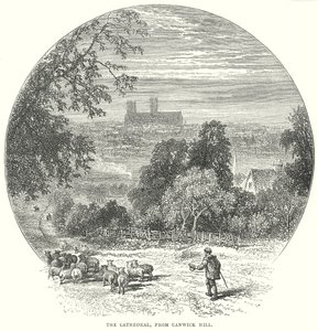 Katedraali Canwick Hilliltä (kaiverrus) tekijältä English School