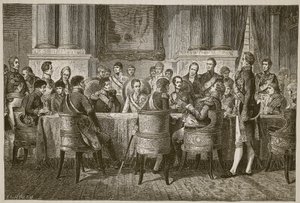 Wienin kongressi, kuvitus Cassells Illustrated History of Englandista (seepiakuva) tekijältä English School