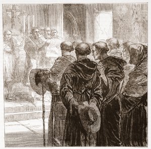 Valtuuston jäsenet hajottavat Augustinuksen munkkikunnan Zürichissä, 1524, esimerkki James Aitken Wylien (1808-1890) teoksesta The History of Protestantism, pub. 1878 tekijältä English School