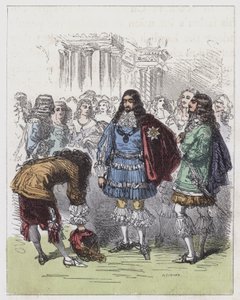 Charles II:n tuomioistuin (värillinen kaiverrus) tekijältä English School