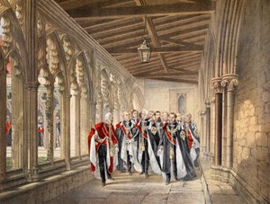 The Deans Cloister, Windsor, 10. maaliskuuta 1863, julkaisusta A Memorial of the Marriage of Edward VII ja Alexandra of Denmark, pub. 1864 tekijältä English School