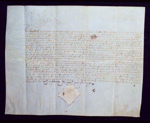 Norfolkin 4. herttua Thomas Howardin kuolemantuomio, jonka allekirjoitti kuningatar Elisabet I, 1572 (muste persulla) tekijältä English School