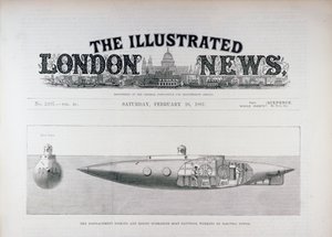 Uppoava ja nouseva sukellusvene Nautilus, joka toimii sähköllä, The Illustrated London News, 26. helmikuuta 1887 tekijältä English School