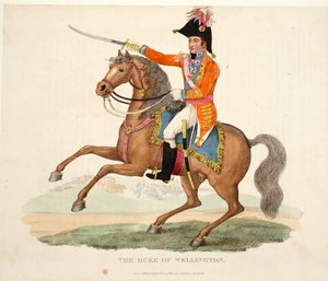 The Duke of Wellington, pubi. kirjoittanut Richard Evans, engr Romney, kuvitus William Mudfordin historiallisesta kertomuksesta Waterloon taistelusta, 1816 tekijältä English School