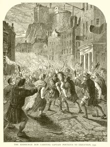 Edinburghin väkijoukko, joka kantoi kapteeni Porteousin teloituksiin, 1737 tekijältä English School