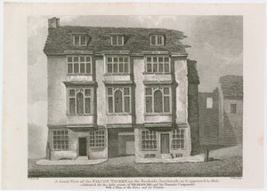 Falcon Tavern Banksidessa, Southwarkissa. Kuten se ilmestyi vuonna 1805 tekijältä English School