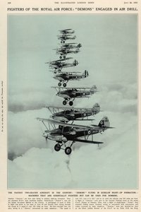 Maan nopein kaksipaikkainen lentokone: Demonit lentävät echelon-muodostelmassa, The Illustrated London News Royal Naval and Military Number, 20. heinäkuuta 1935 tekijältä English School