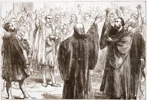 Genevalaiset vannovat luopuvansa romanismista, esimerkki James Aitken Wylien (1808-1890) teoksesta The History of Protestantism, pub. 1878 tekijältä English School
