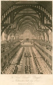Kuningas Yrjö IV:n kruunausjuhla Westminster Hallissa, 17. heinäkuuta 1821 tekijältä English School