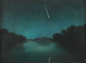 Vuoden 1861 suuri komeetta nähtynä Stainesin sillalta, Middlesex (öljy sinkillä)