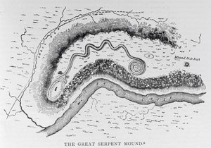 The Great Serpent Mound, lähellä Locust Grovea, Ohio, 2. vuosisadalla eKr., julkaisusta "Amerikan narratiivinen ja kriittinen historia", pub. vuonna 1889 tekijältä English School