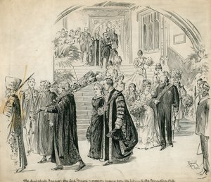 Guildhall, Lontoo, juhlatilaisuus: Lord Mayors -kulkue kulkee kirjastosta juhlasaliin tekijältä English School