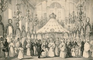 Hannover Square Rooms, kun kuningatar Victoria katsoi yksityisesti hädässä olevien ulkomaalaisten auttamiseksi järjestetyille hienoille messuille, jotka pidettiin 19. kesäkuuta 1833. tekijältä English School