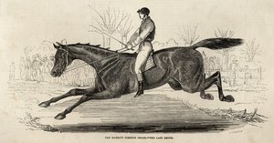 The Harrow Steeple Chase: The Last Brook, "The Illustrated London News", 26. huhtikuuta 1845 (kaiverrus) tekijältä English School