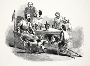 Llewelynin johtaja tuotiin Edwardille Conwayn linnaan, pubiin. 1800-luku (teräskaiverrus) tekijältä English School