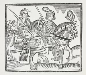 Tuon jalon ritarin Sir Bevisin Southamptonin elämän ja kuoleman historia, kuvitus John Ashtonin kirjasta Chap-books of the Eightenth Century, pub. 1882 tekijältä English School