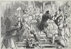 Ikonoklastit tuhoavat roomalaiskatolisen kirkon kuvia ja alttarikoristeita, kuvitus James Aitken Wylien (1808-1890) Protestantismin historiasta, pub. 1878 tekijältä English School
