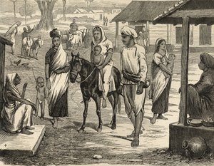 Intian nälänhätä: The Illustrated London News -lehdestä: Bengaleen kylä. tekijältä English School