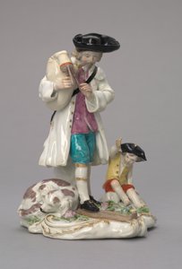The Itinerant Musician, valmistaja Chelsea Porcelain Factory, Englanti, n. 1756 tekijältä English School