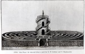 Villa Pisanin labyrintti Stralla Giovanni Battista Carbonin (1723-83) ja N. Randonnetten vedoksen jälkeen tekijältä English School