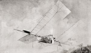 Langley Aerodromen lentokone lennossa 1800-luvulla. Vuonna 1897 julkaistusta The Strand Magazinesta. tekijältä English School