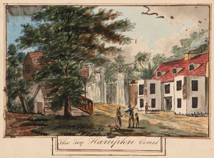 Leijonaportti ja kuninkaan aseet, n. 1743 (akvarelli paperille) tekijältä English School