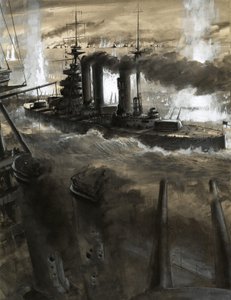 Leijona kääntyy kohti Saksan laivastoa Jyllannin taistelun aikana. tekijältä English School