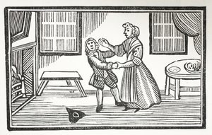 Menetelmä, jonka Meg käytti saadakseen yksi kirkkoherroista maksamaan pisteet, piirros John Ashtonin pubista Chap-books of the Eightenth Century. 1882 tekijältä English School