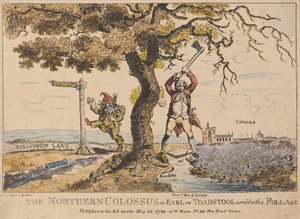 The Northern Colossus tai Earl of Toadstool, pubi. 1786 (käsinvärinen kaiverrus) tekijältä English School
